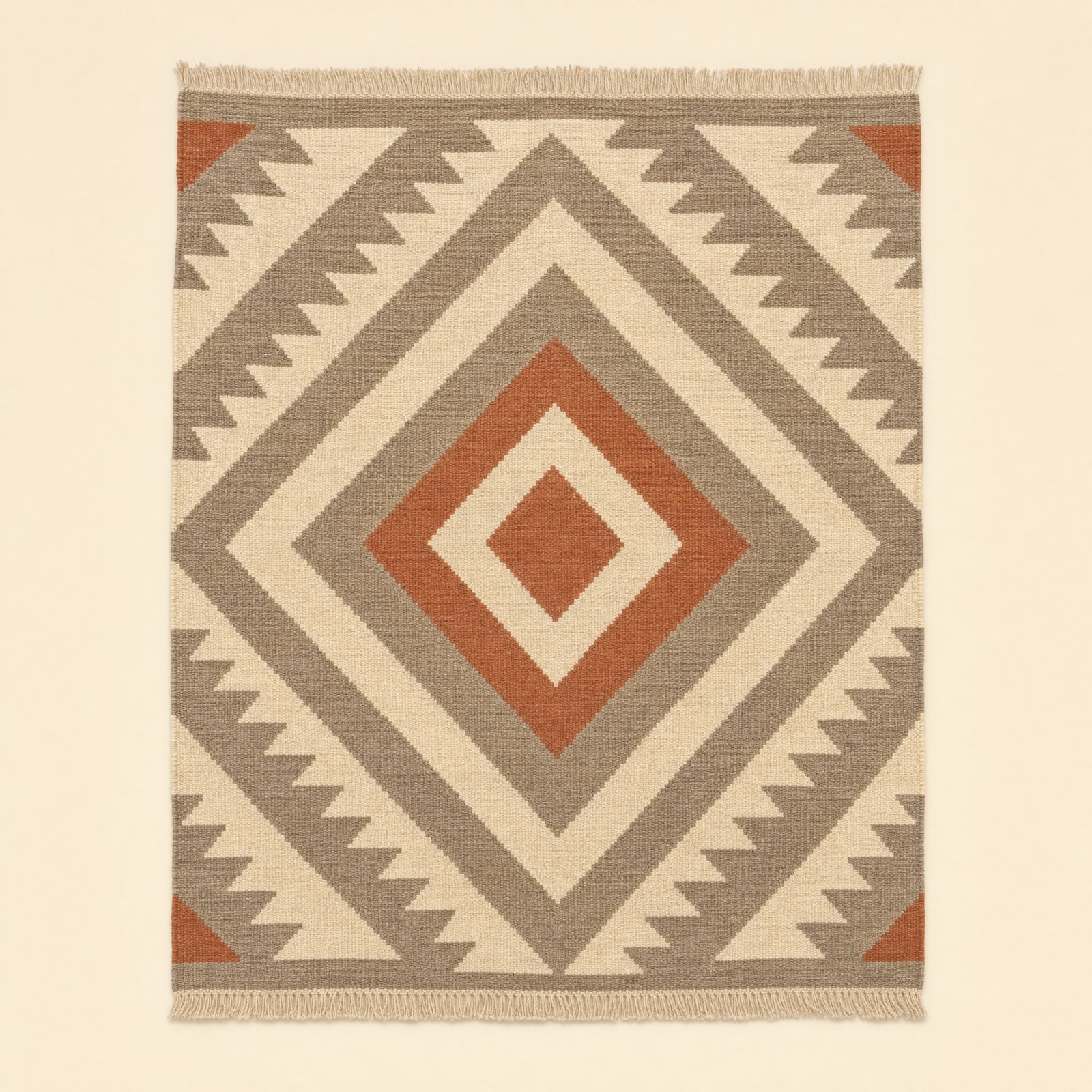 Tapis Tafsut tissé par Nedjma à Ghardaïa, motifs Losanges emboîtés & terre cuite