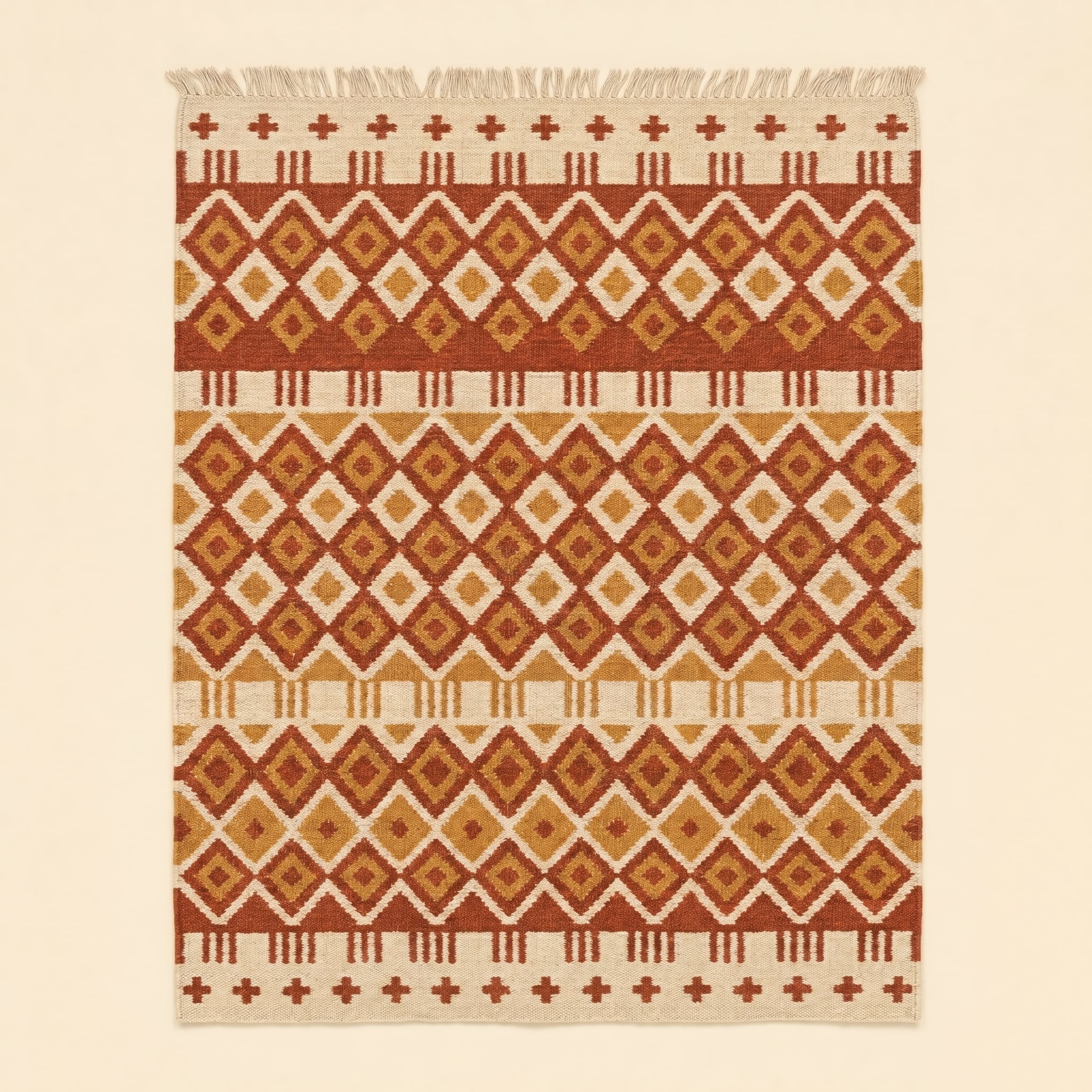 Tapis Tiwizi tissé par Khadija à Bounoura, motifs Losanges & peignes